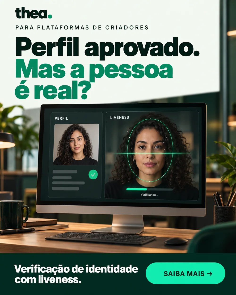 Cena ilustrativa de um perfil de criadora comparado com uma captura de selfie com liveness.